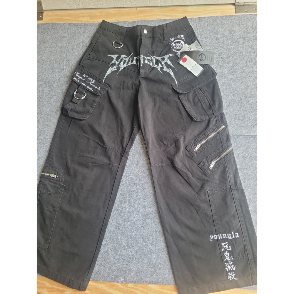 YoungLA x Demon Slayer Cargo Pants Mens Medium Black Anime Streetwear NWT